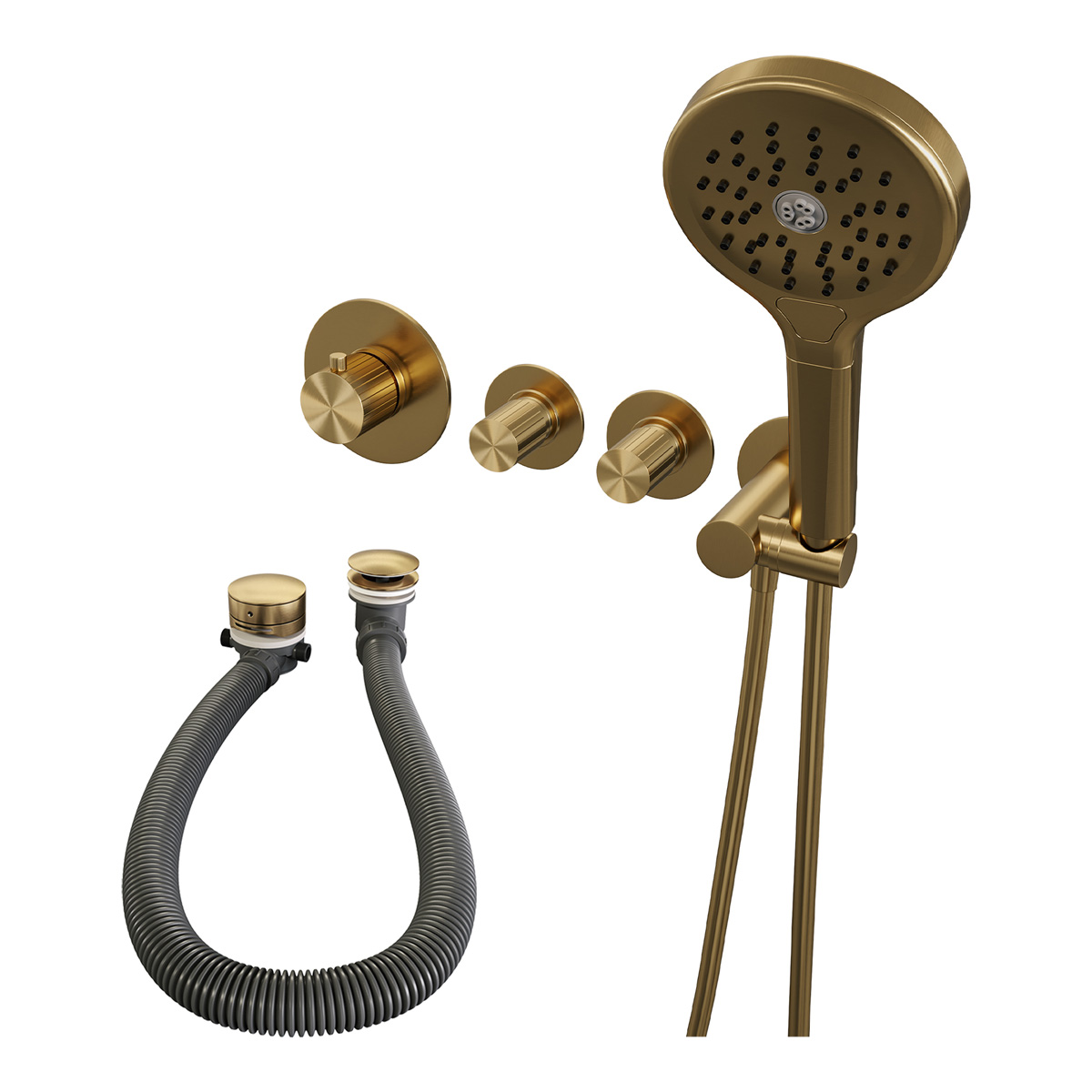 Brauer Stripe inbouw badkraan met badvulcombinatie en 3 standen handdouche messing geborsteld PVD
