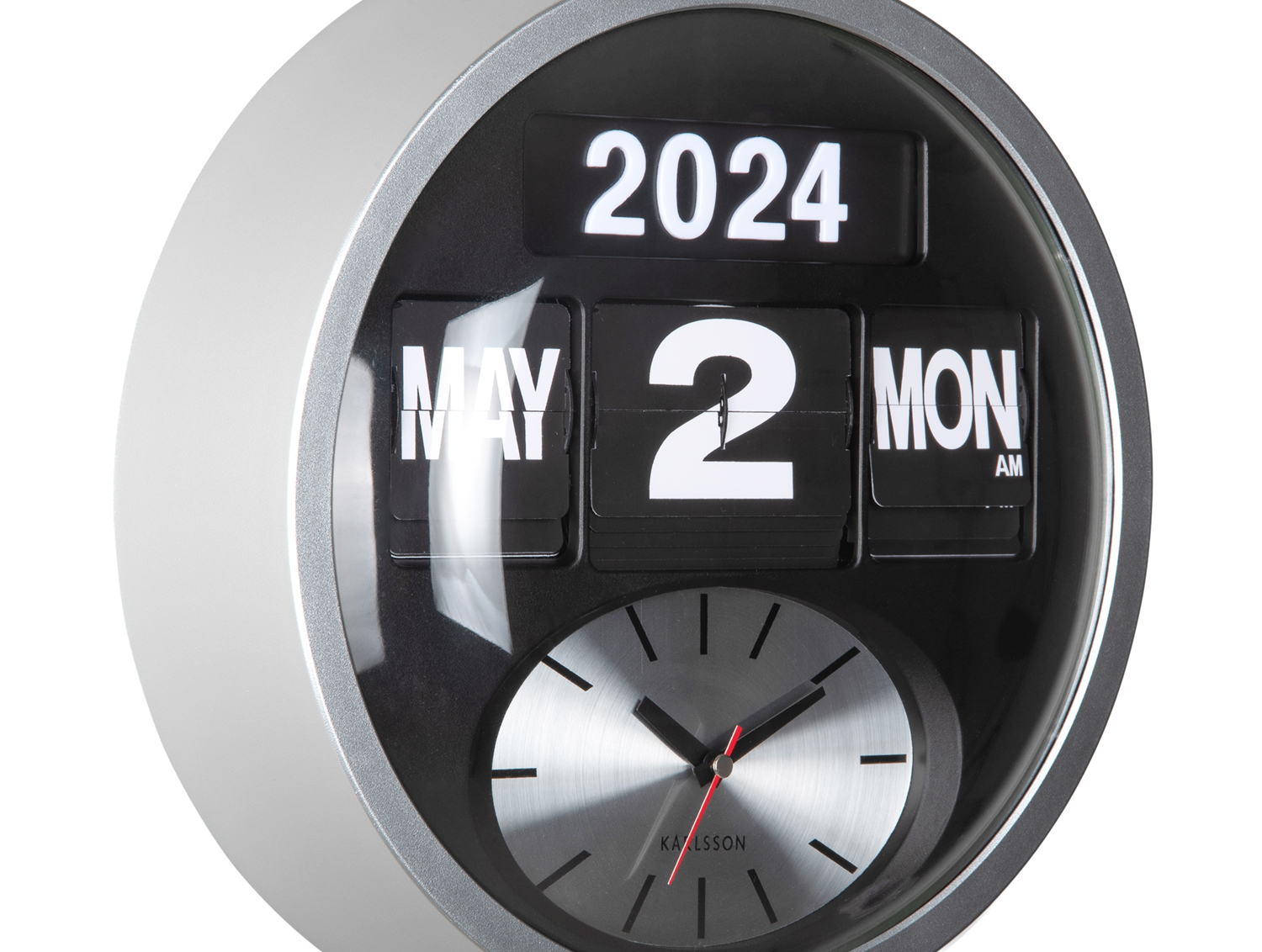 Wandklok Round Flip - Zilver
