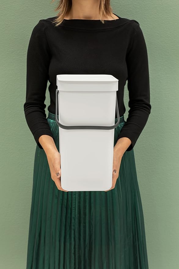 Brabantia Afvalbak met deksel dat open blijft staan, 12 liter, HxBxD 35 x 20 x 24,9 cm, kunststof, lichtgrijs