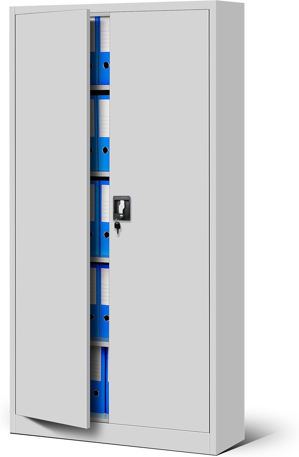 Jan Nowak Metallschrank Jan 185 x 90 x 40 cm - Metall Aktenschrank Abschließbar mit 2 Türen, Mehrzweckschrank mit 5 Ebenen, Büroschrank aus Stahlschrank mit Pulverbeschichtung - Grau
