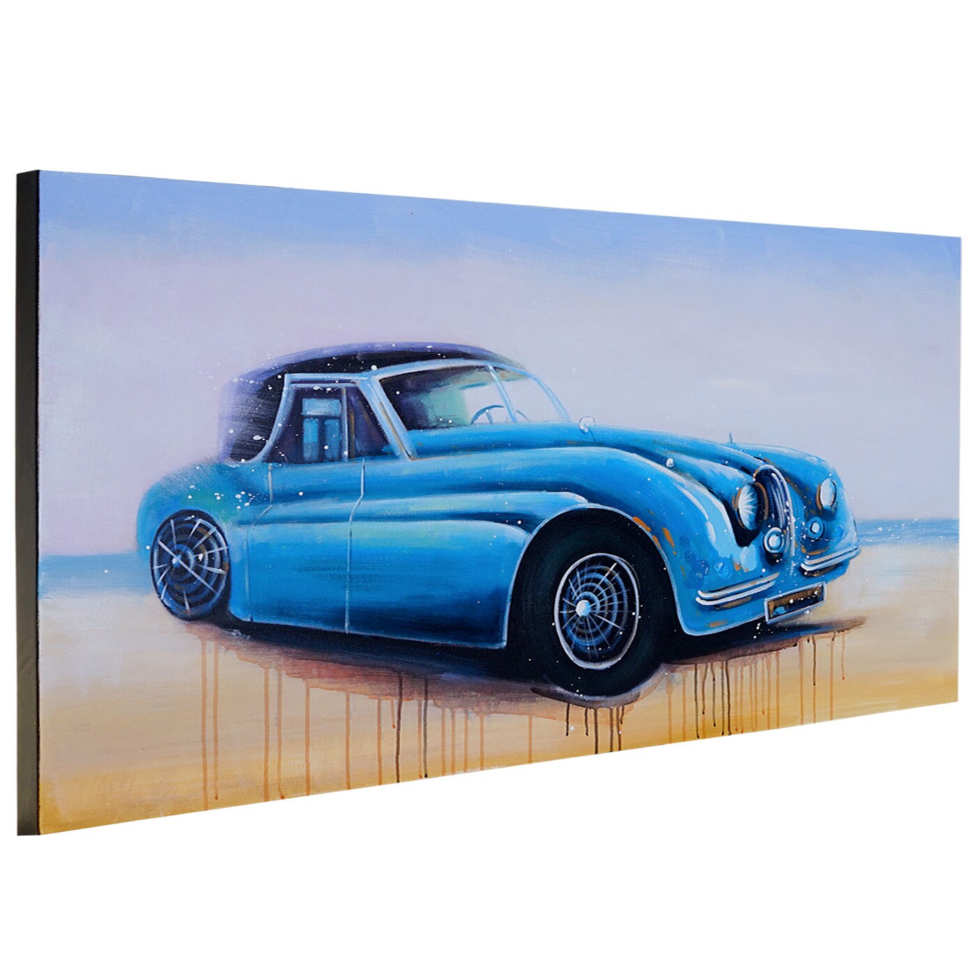 Wandbild Oldtimer, 100% handgemaltes Ölgemälde Gemälde XL, 140x80cm