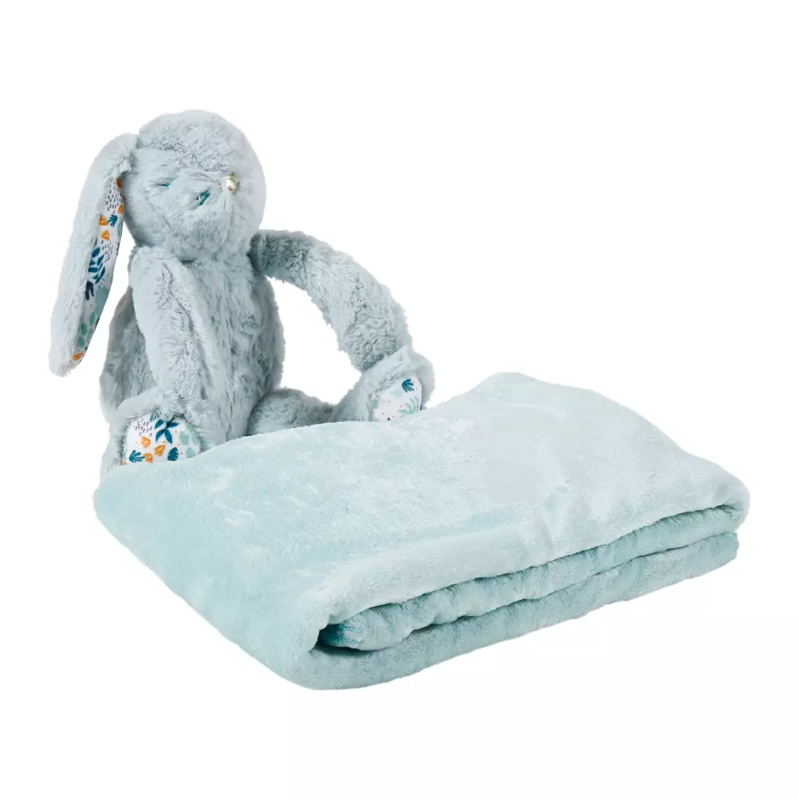 Plaid doux enfant (90 x 75 cm) et peluche Lapino Bleu
