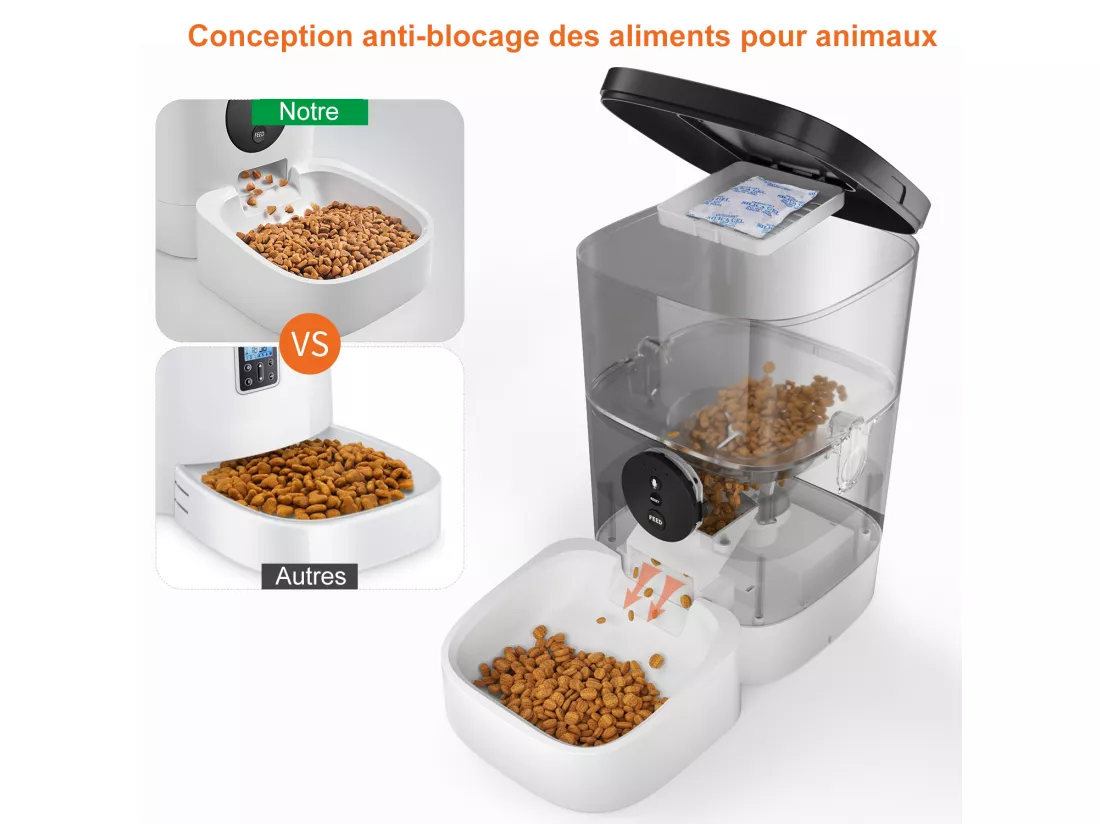 Balimo 4L WIFI Distributeur Croquettes Chats/Chiens APP Contrôle LCD,WiFi 2.4G | Fonction d'enregistrement 10s Programmable 10 Repas par Jour Noir
