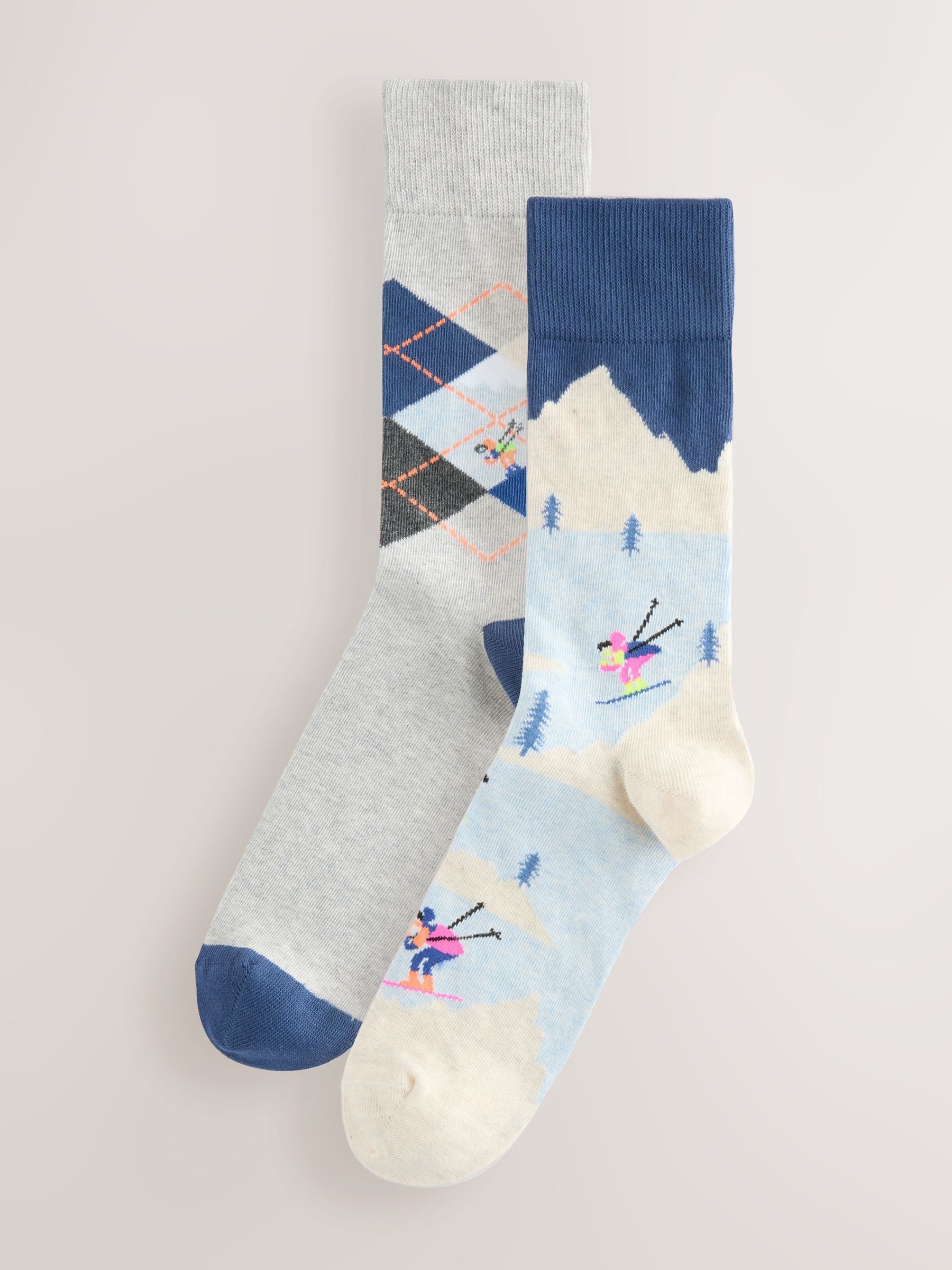 Grijs/blauw Scenic ski - Set van 2 sokken met patroon
