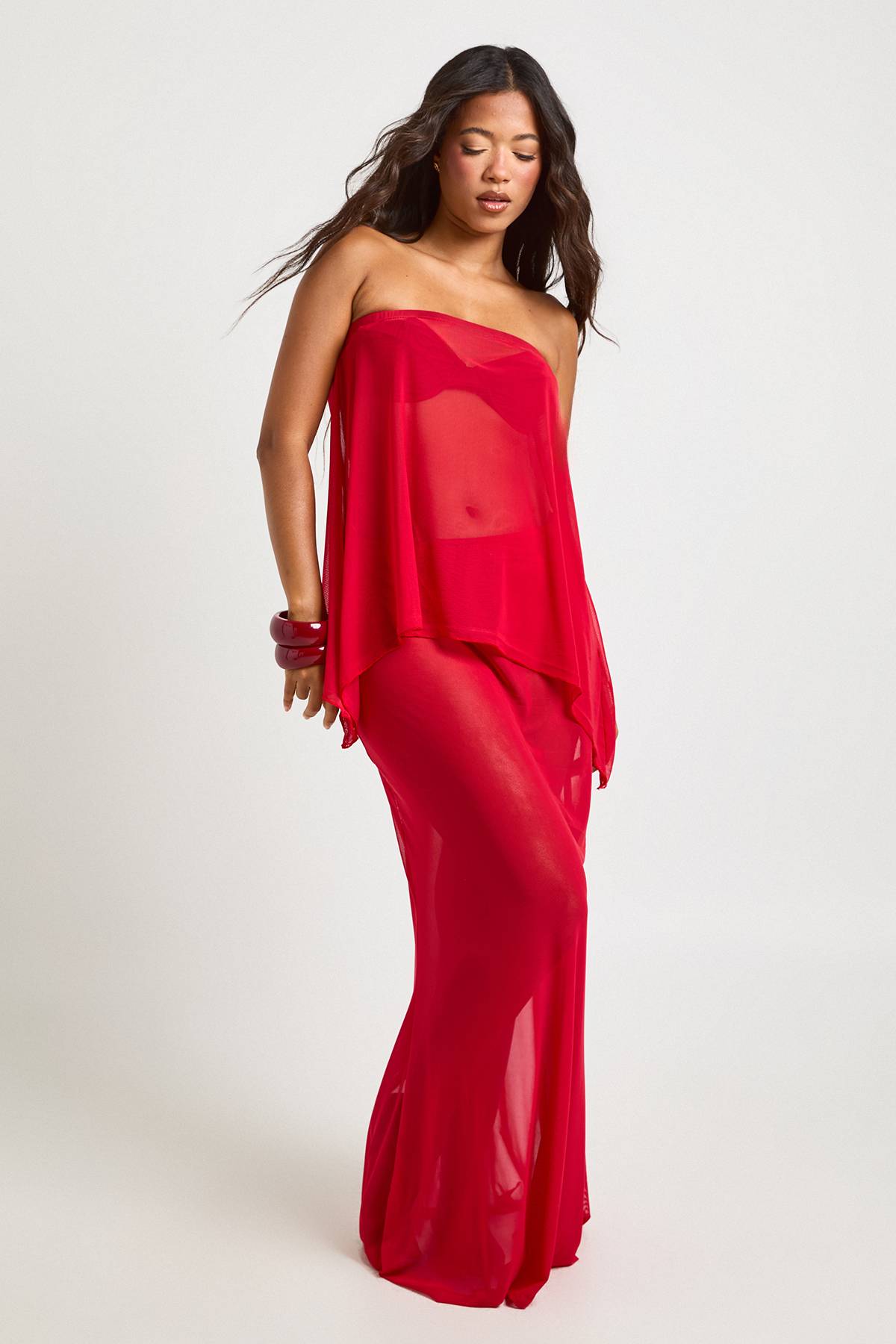 boohoo Ensemble Haut Bandeau Et Jupe Longue De Plage En Mesh