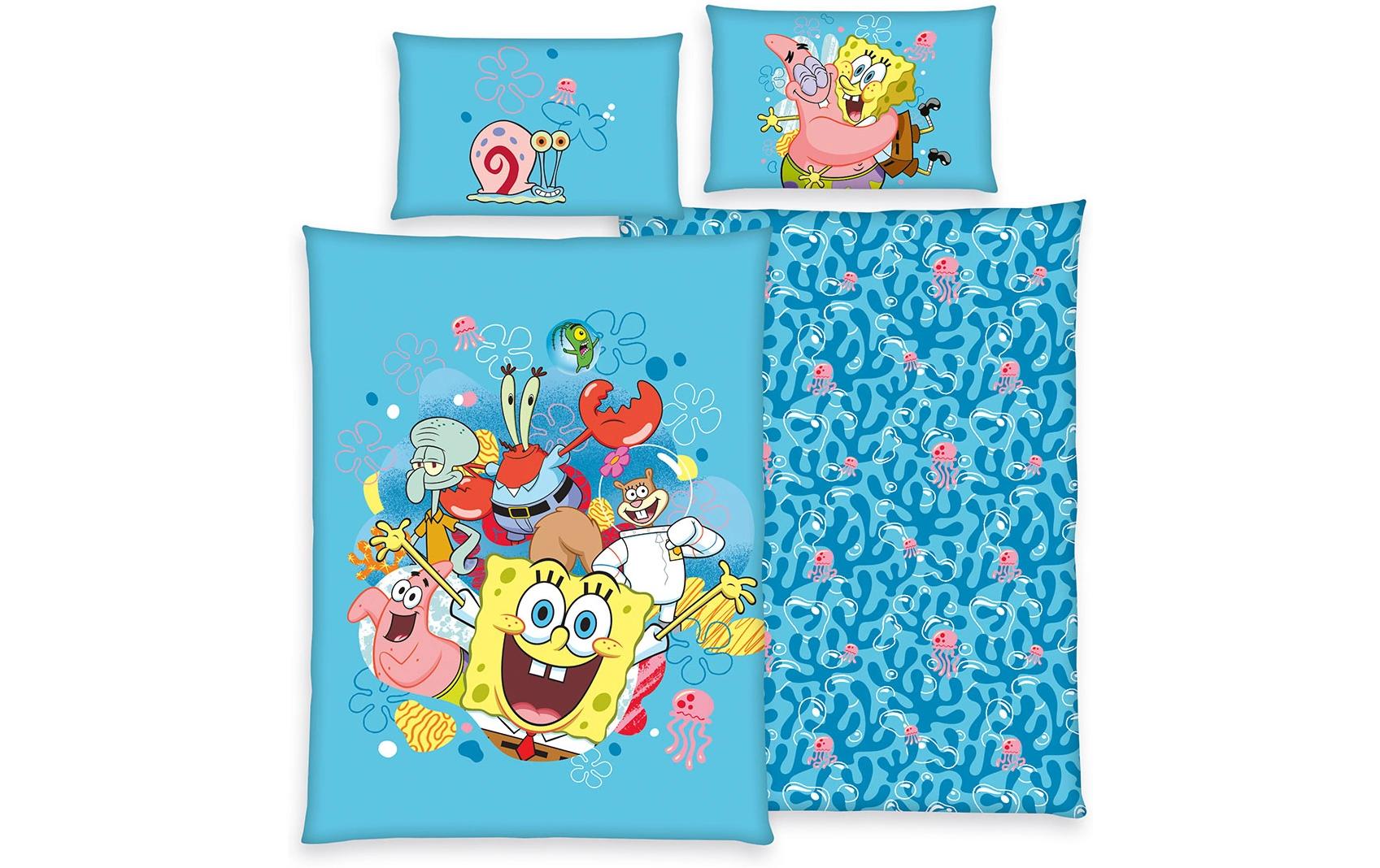 Kinder Bettwäschegarnitur Spongebob, 65/100+160/210 cmBettwäsche-Set für Kinder aus 100% Baumwolle