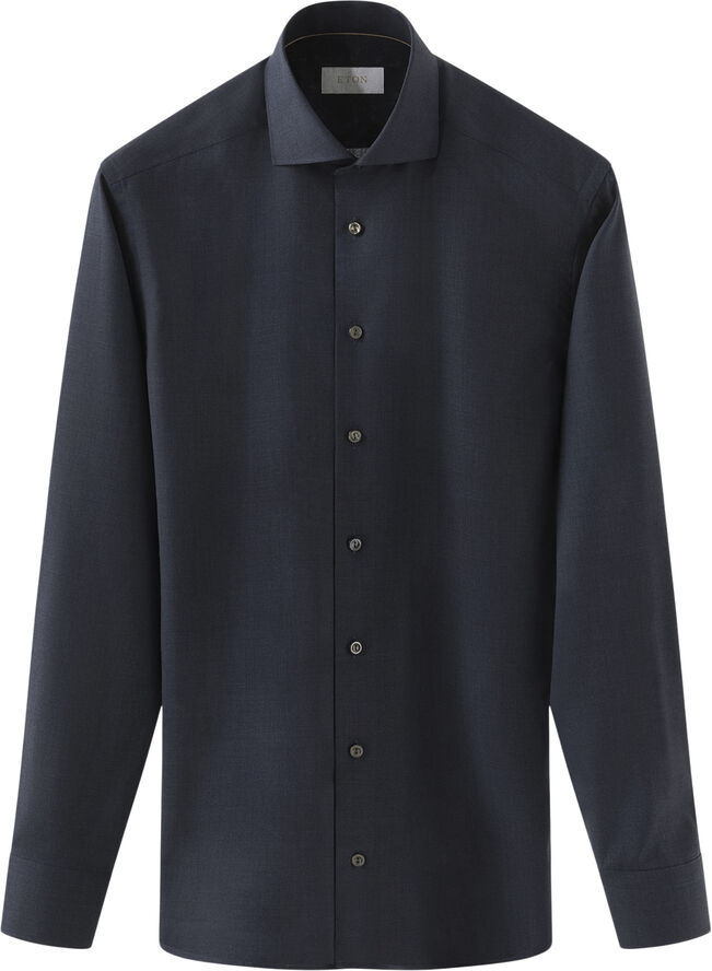 ETON Contemporary Fit Navy Blue Solid Merino Wool Shirt Blå