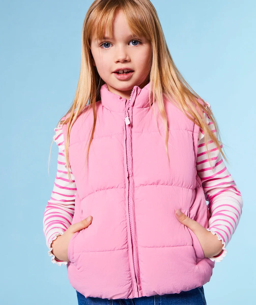 doudoune sans manches fille en rembourrage recyclé rose