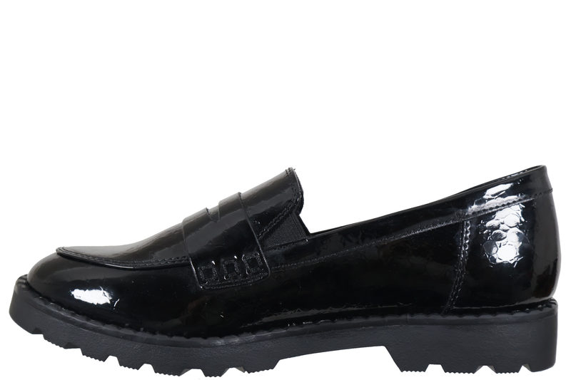 TAMARIS BLK PATENT LOAFERS