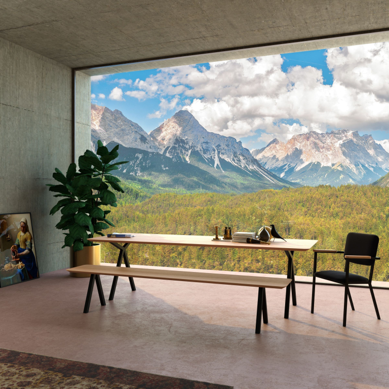 Studio HENK Slim X-Type tafel 220x90 zwart frame, hardwax light 3041, verjongd ronde hoeken