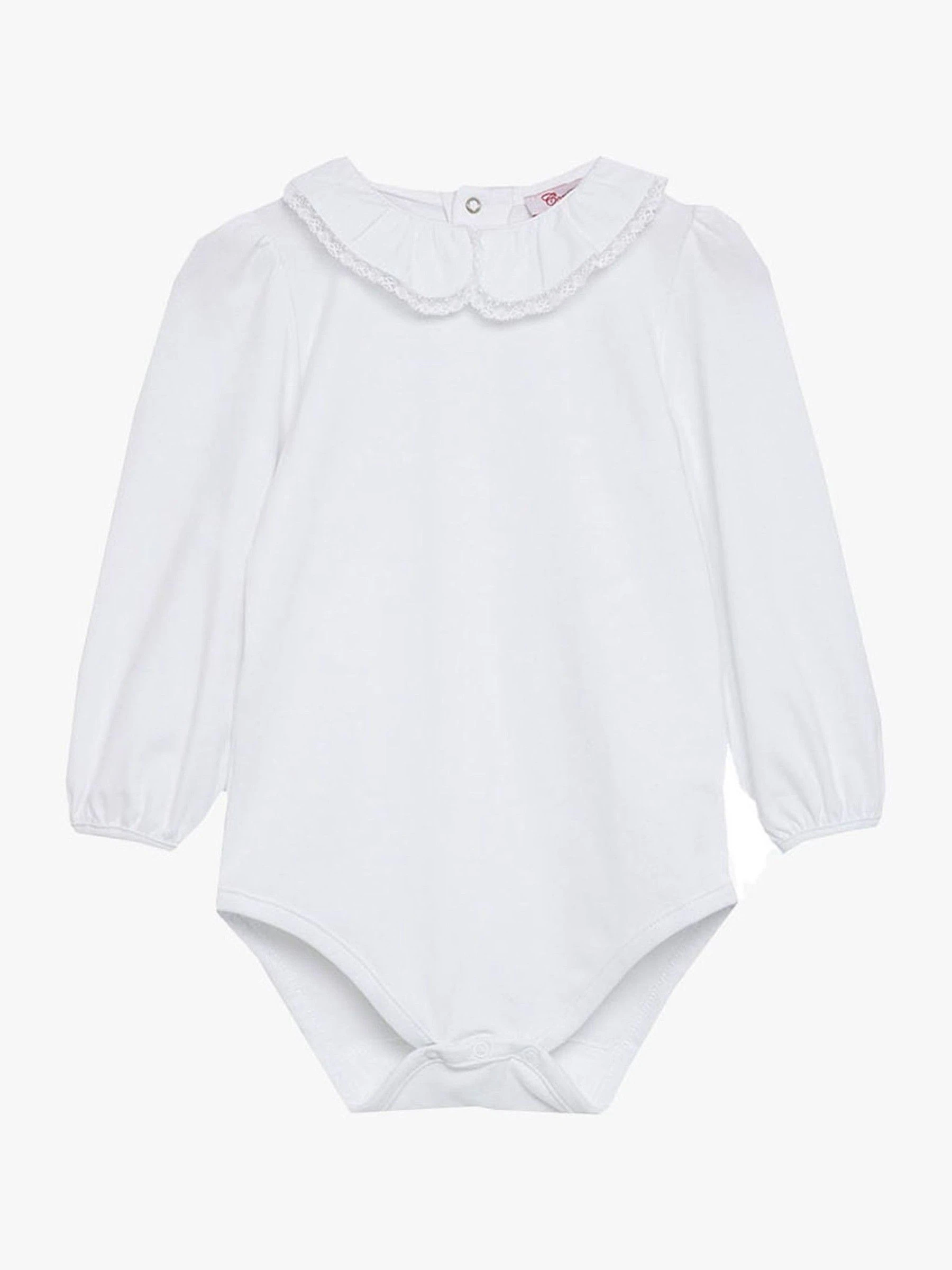 Trotters London Little Evelyn Lace Trim White Bodysuit