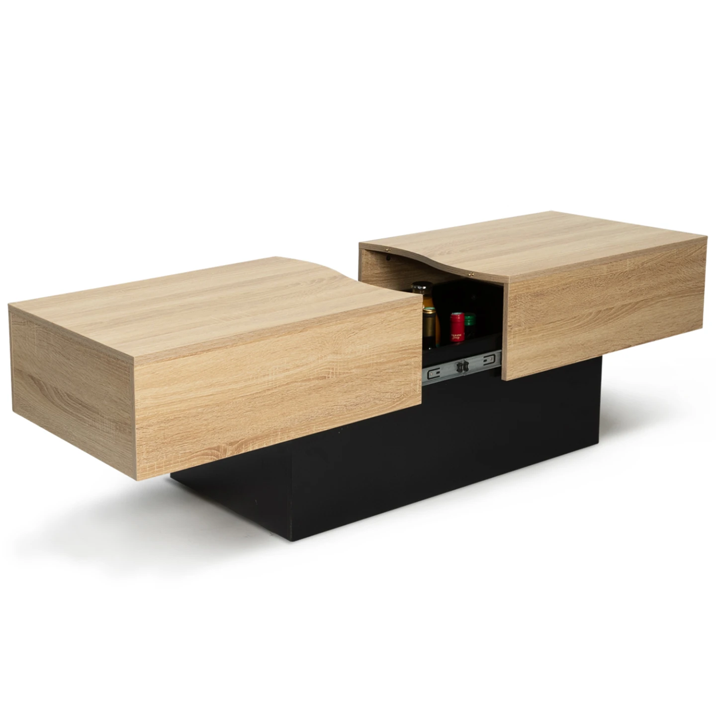 Table basse coulissante rectangulaire MARTA bois noir et imitation hêtre