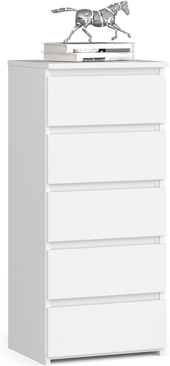 Home Collective Kommode mit fünf Schubladen, elegant, für minimalistische Innenräume, 92 cm hoch und 40 cm breit, Wohnzimmer, Schlafzimmer, Flur, Schrank, Sideboard, Highboard, viel Stauraum, weiß
