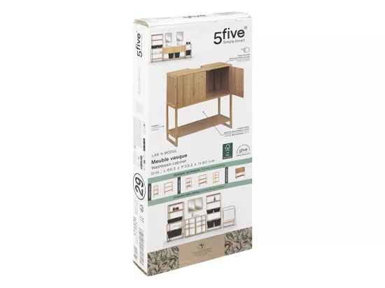 Meuble sous lavabo en Bambou 2 Portes et 1 Etagère H 80 cm