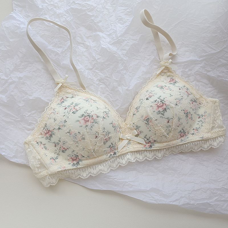 Nabla - Bloemenprint Strik Kanten Beha / Slip / Set