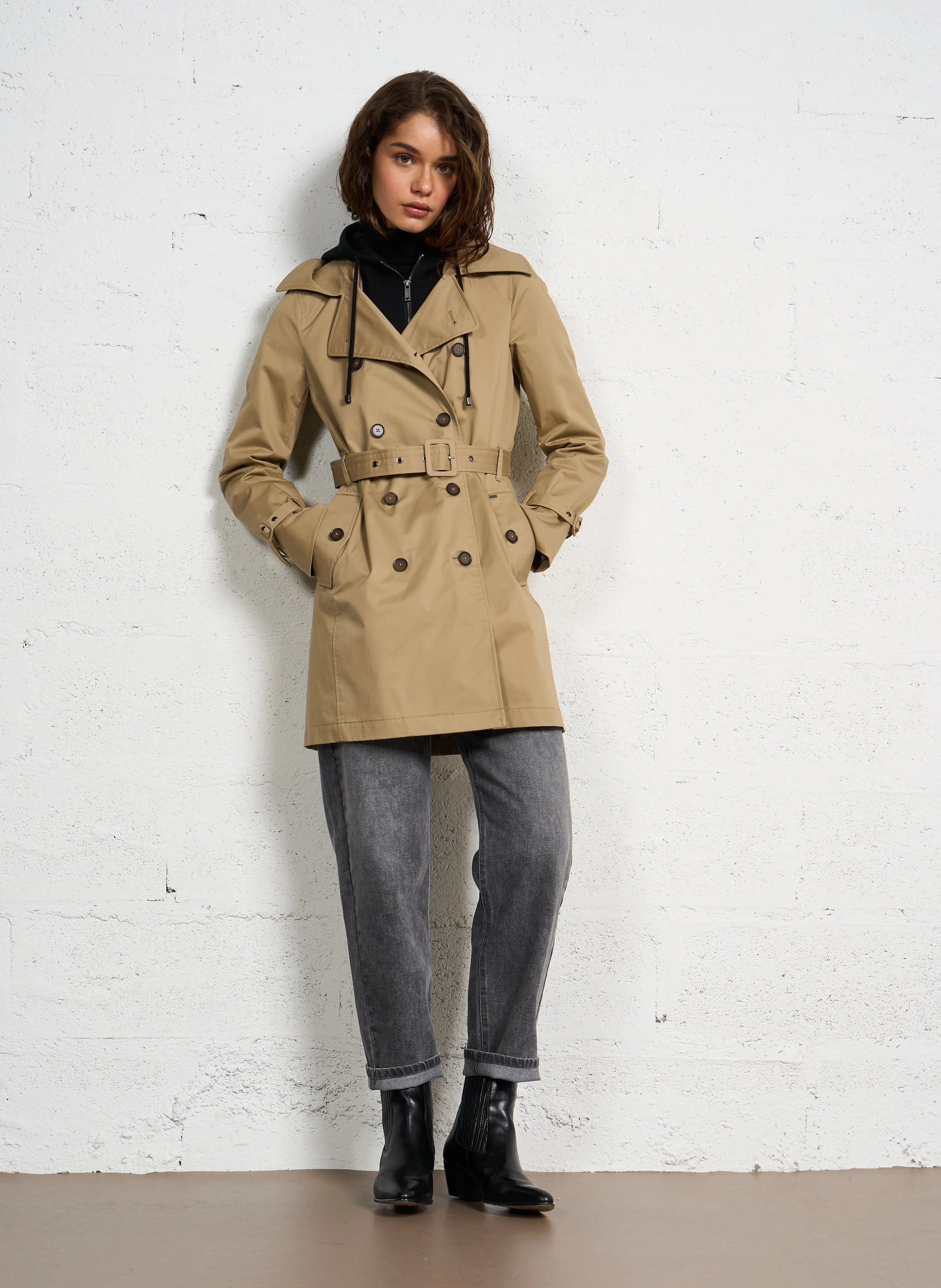 Trench à capuche amovible en coton | Beige