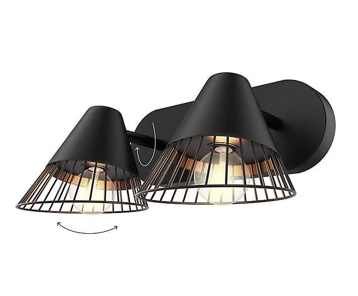 Réglette spot 2 lumières E14 10W GoodHome Tsolma noir mat L.25 x L.9 x H.22 cm