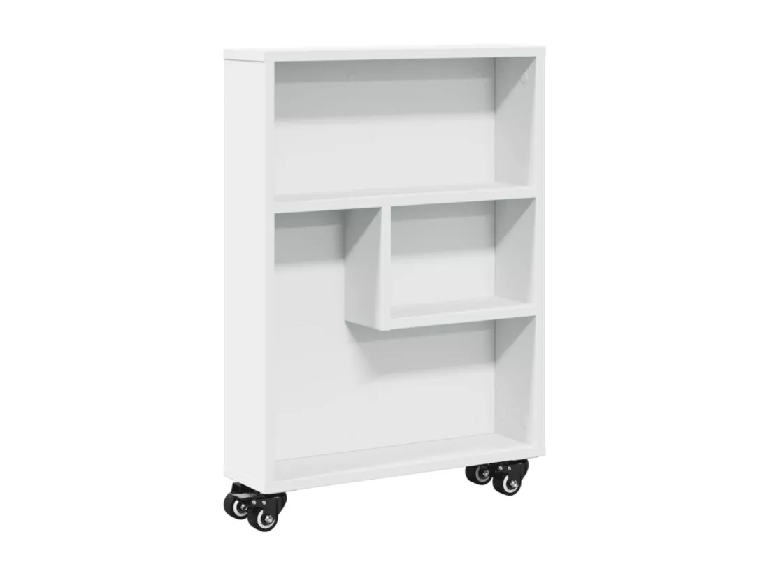 Chariot de rangement étroit blanc 48x13x68 cm bois d'ingénierie
