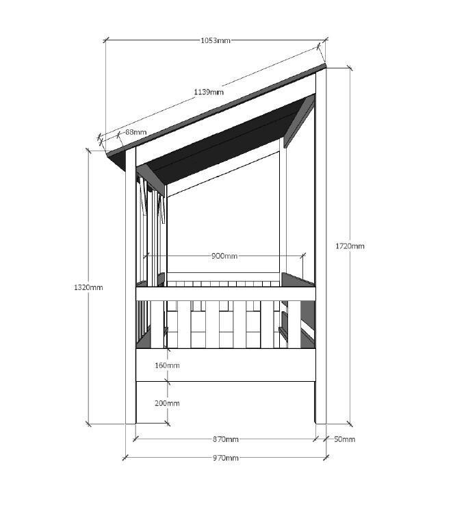 Hausbett mit 90 x 200 cm Liegefläche, Dach in Weiß