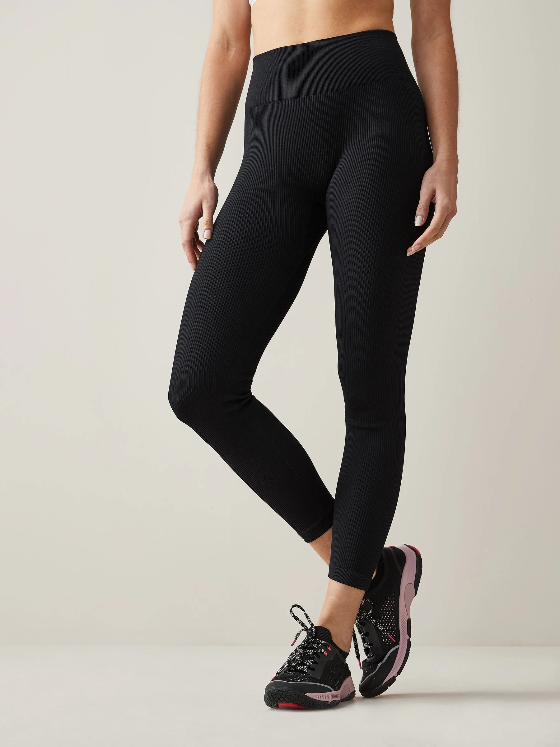 Zwart - Geribbelde naadloze legging met hoge taille
