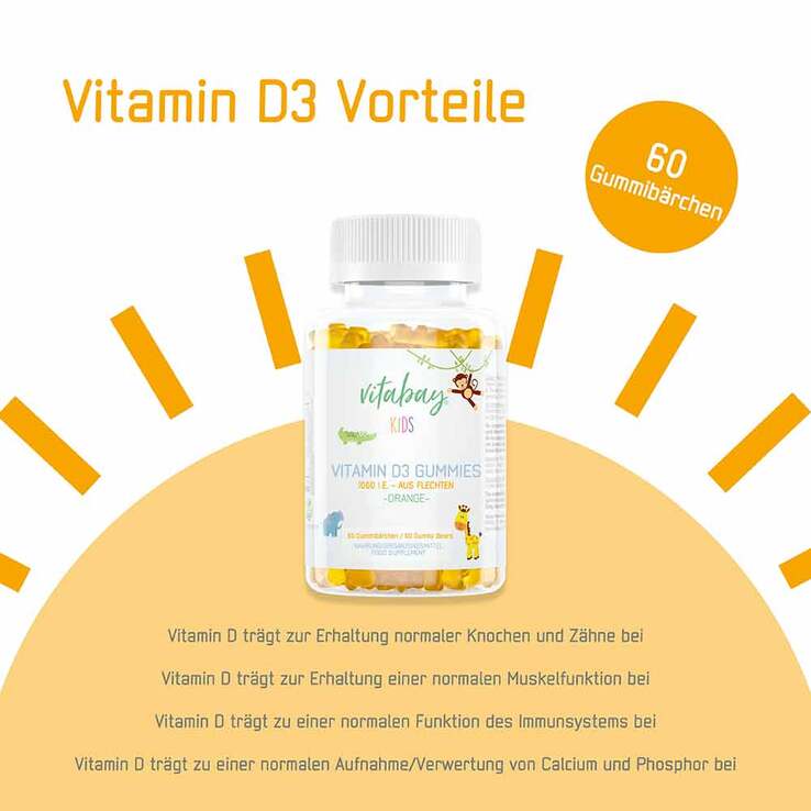 Vitamin D3 1.000 I.E. Fruchtgummis Orange veg.Kids, 60 St