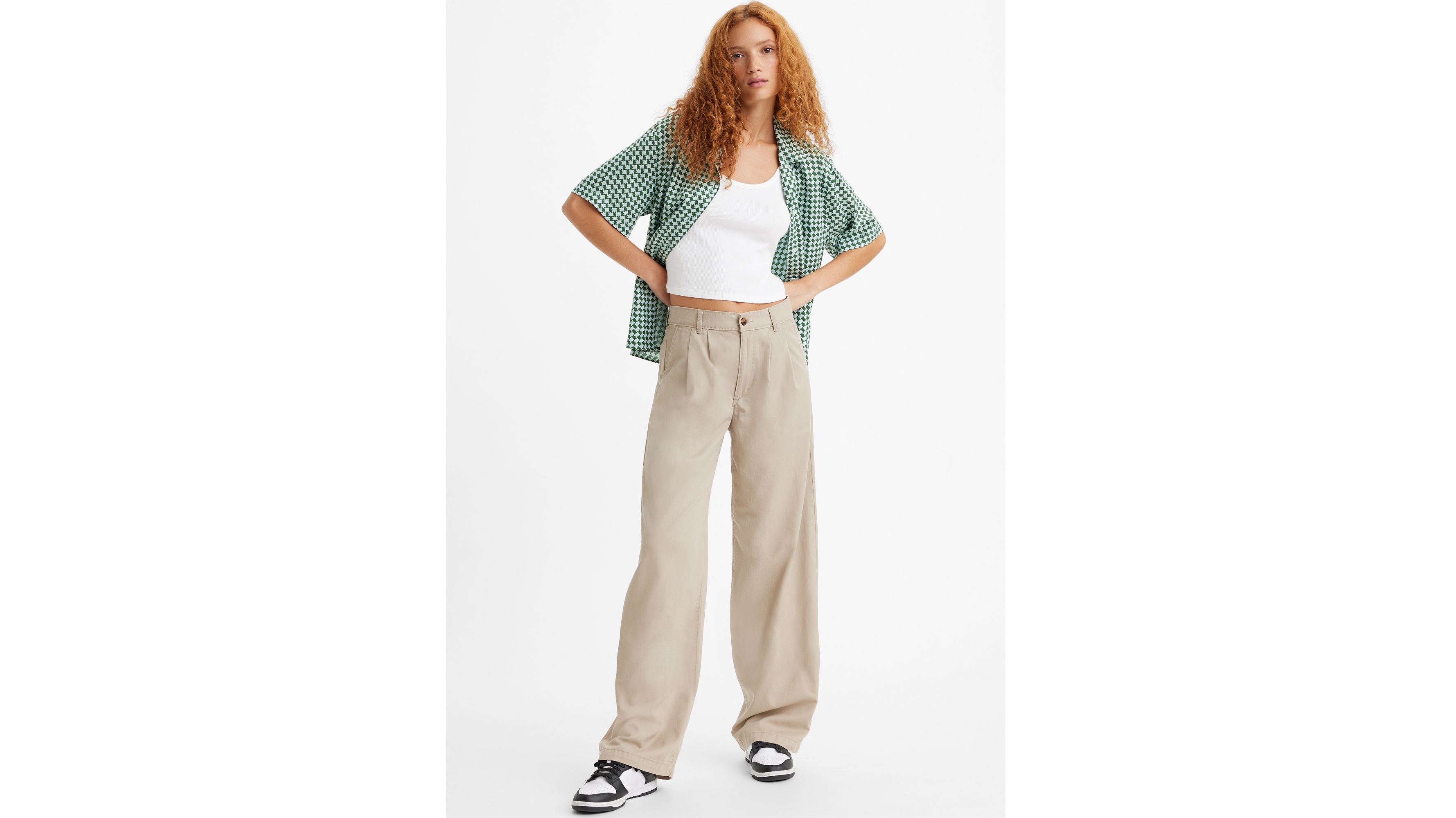 Pantalon à pinces taille haute baggy - Cobblestone - Neutral