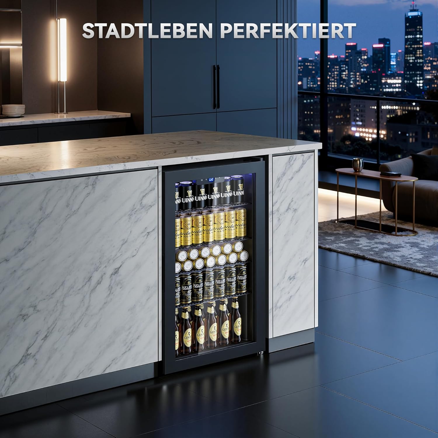 95L Getränkekühlschrank mit Klima KÜHLUNG | Neu: Gleichmäßige Kühlung & frostfrei | 4 verstellbare Ablagen für 130 Dosen | Für Bar, Büro & Haushalt
