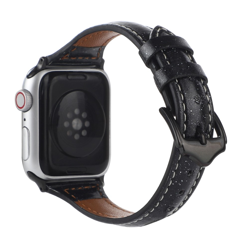 Apple Watch (42/41/40/38 mm) Leder Glitzer Armband im Slim Design (Gelenkumfang: 175-220mm) - Schwarz