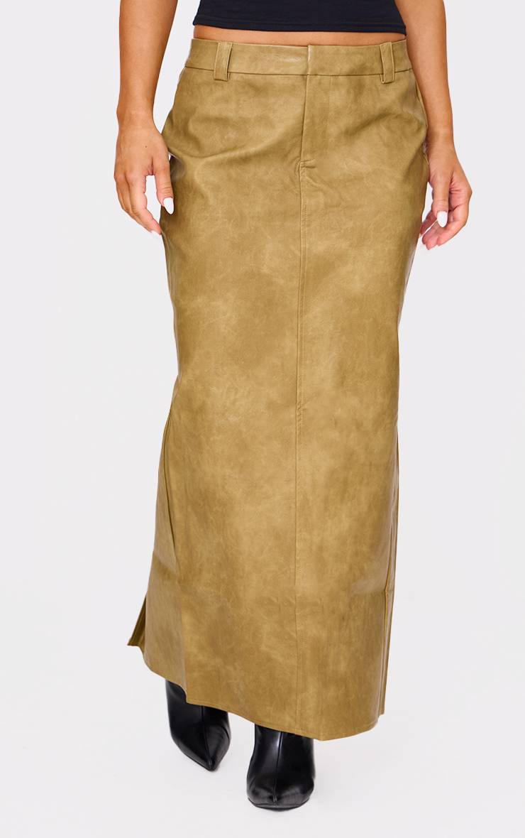 Vert Olive Jupe Longue En Synthétiquecuir Effet Délavé