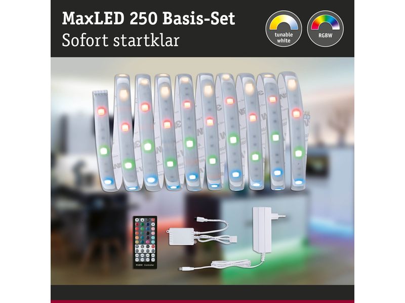 Paulmann LED-Stripe MaxLED 250 RGBW, 3 m Basisset Beschichteter LED-Streifen mit variabler Lichtfarbe, kürzbar