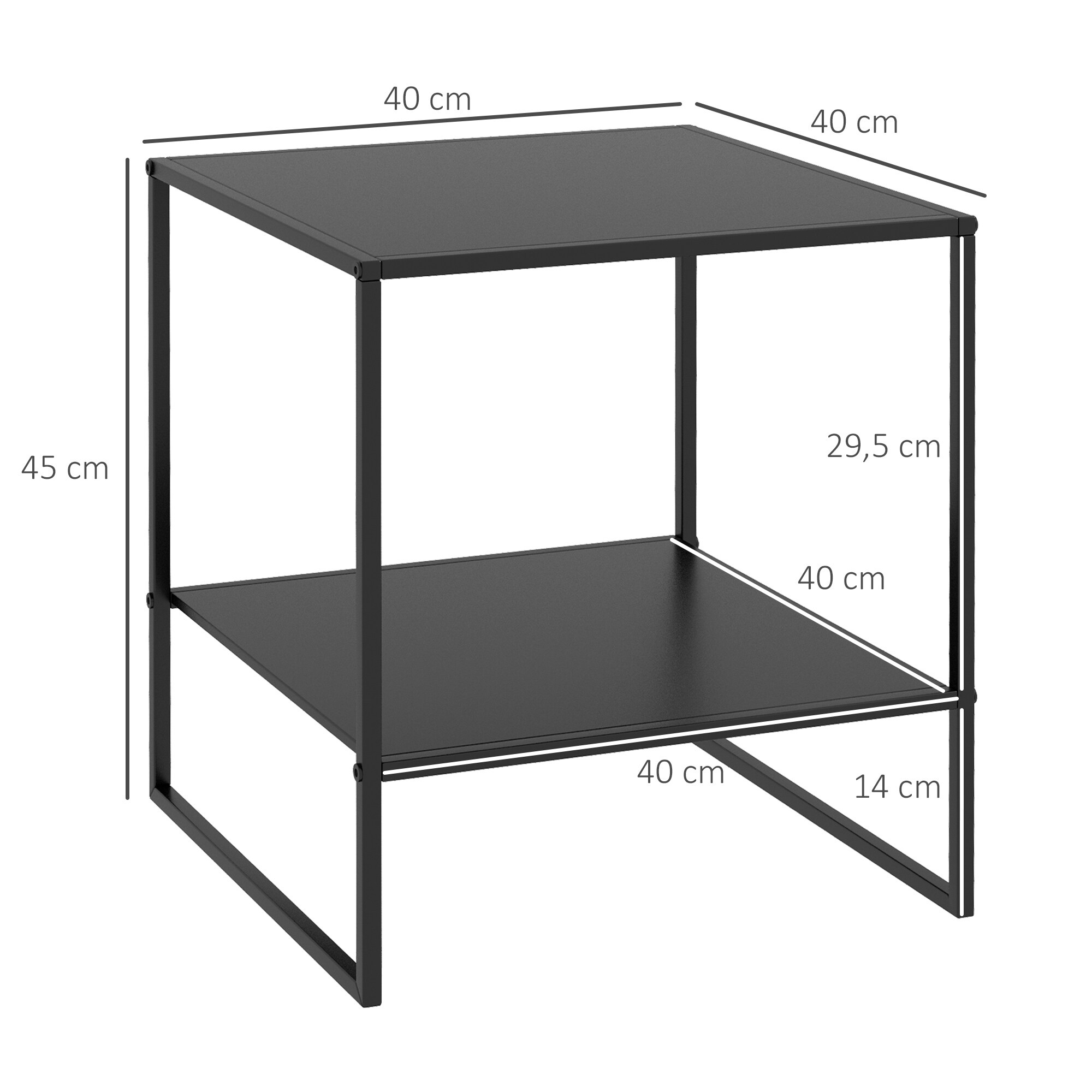 HOMCOM Beistelltisch mit Ablageebenen schwarz 40L x 40B x 45H cm