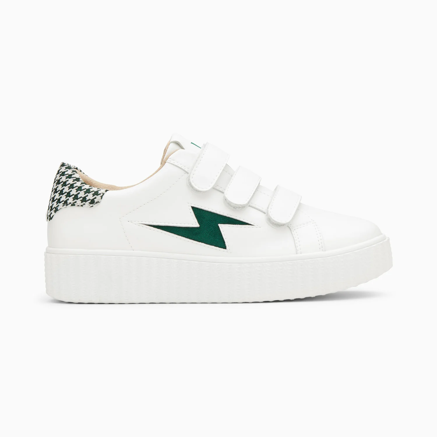 Sneakers-Baskets éclair Sansa blanc et vert pied-de-poule à scratchs