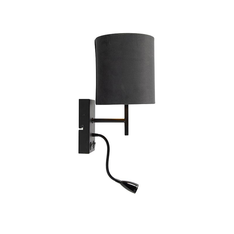 Art Deco wandlamp zwart met velours donkergrijze kap - Stacca
