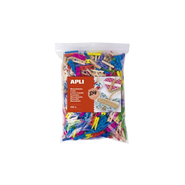Apli Mini Molas para Papeis Madeira 25x3mm Sortido 450un
