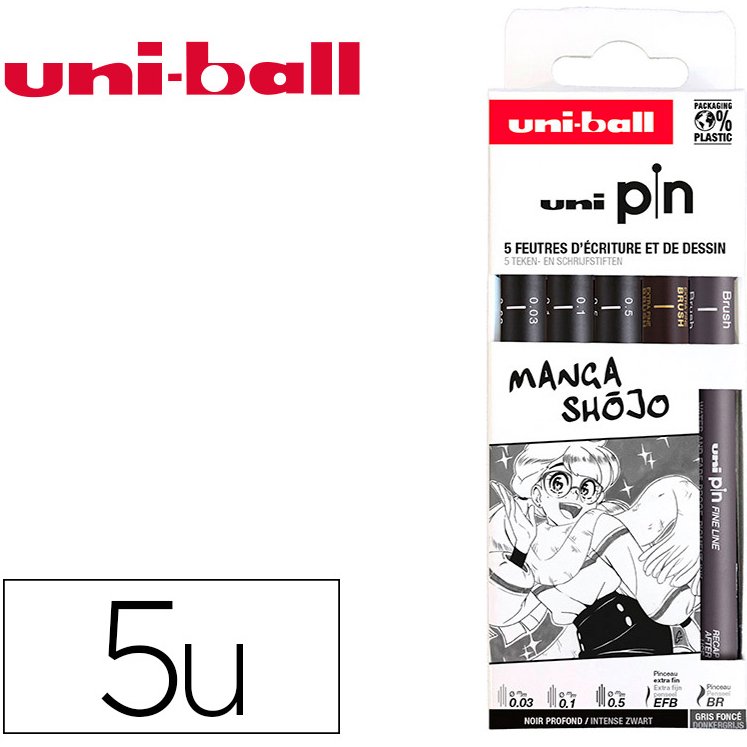 Pochette uni-ball 5 feutres pointe calibree 0.03 efbr500  coloris noir