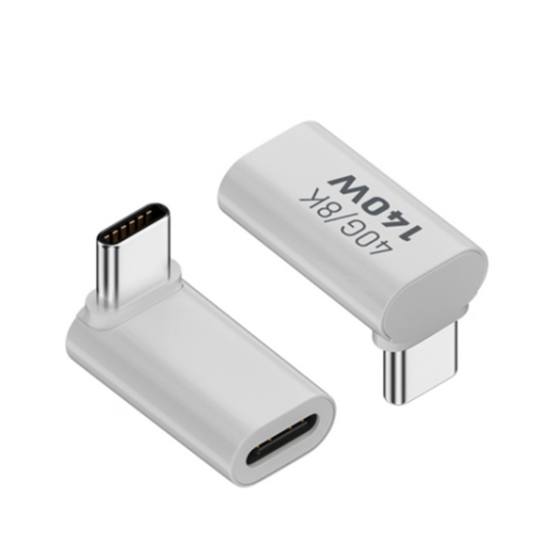 (140W) USB C auf USB C Lade und Daten Adapter Stecker 90 Grad-Winkel 40 Gbit/s (8K@60Hz) - Weiss