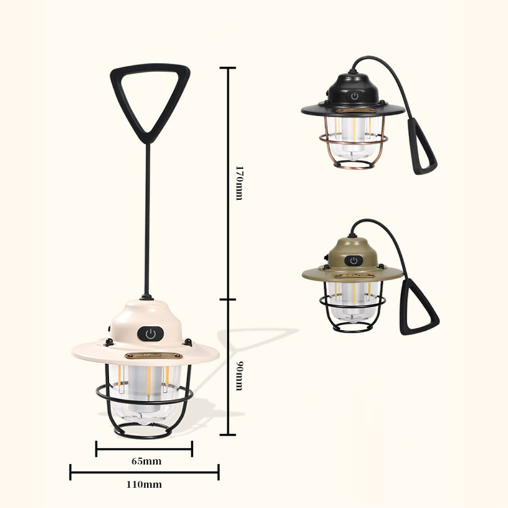 USB LED Retro Outdoor Hängelampe Camping Laterne Spritzwassergeschützt IPX4   2000mAh Akku - Schwarz