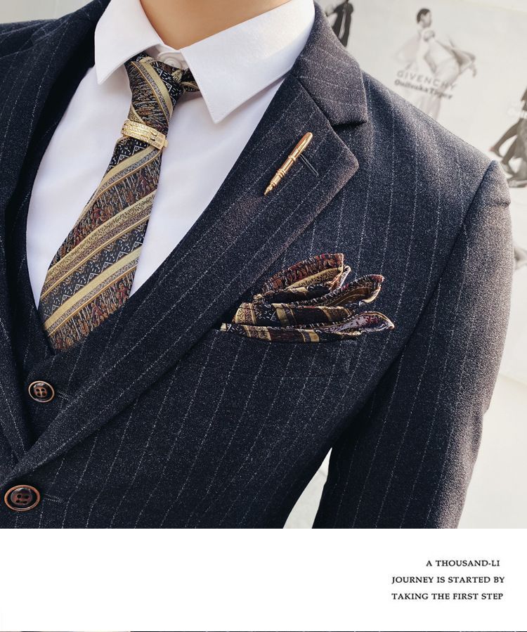 Lefitt - Set: Gestreept vest met knoopjes + blazer + rechte broek