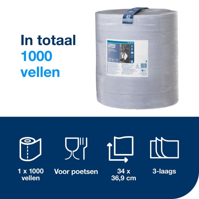 Tork 128407 W1 industrierol blauw 3 laags embossed 1.000 vel 340 mtr x 36,9 cm (128407)