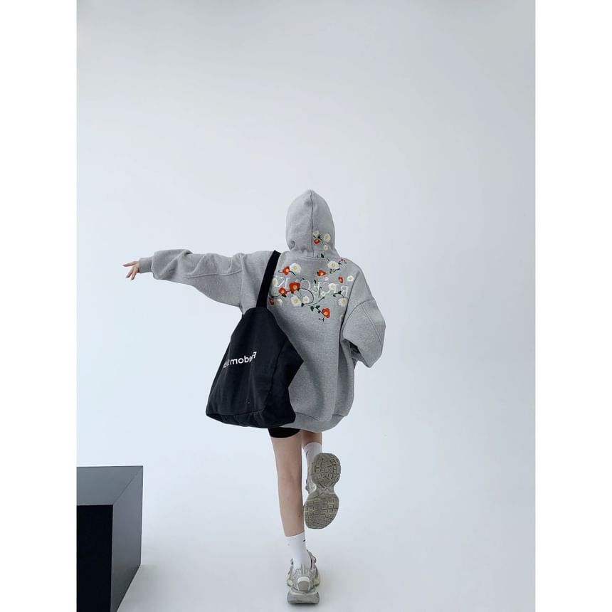 Cafamo - Fleecegevoerde hoodie met bloemenborduursel