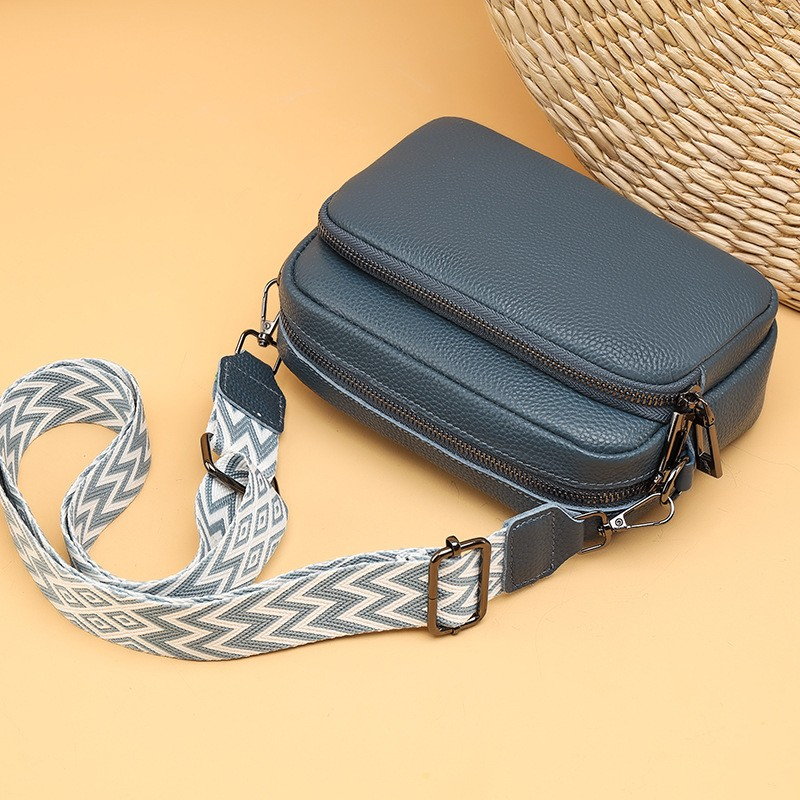 (21x15cm) Echtleder Schultertasche Fashion Crossbody Bag Umhängetasche - Blau