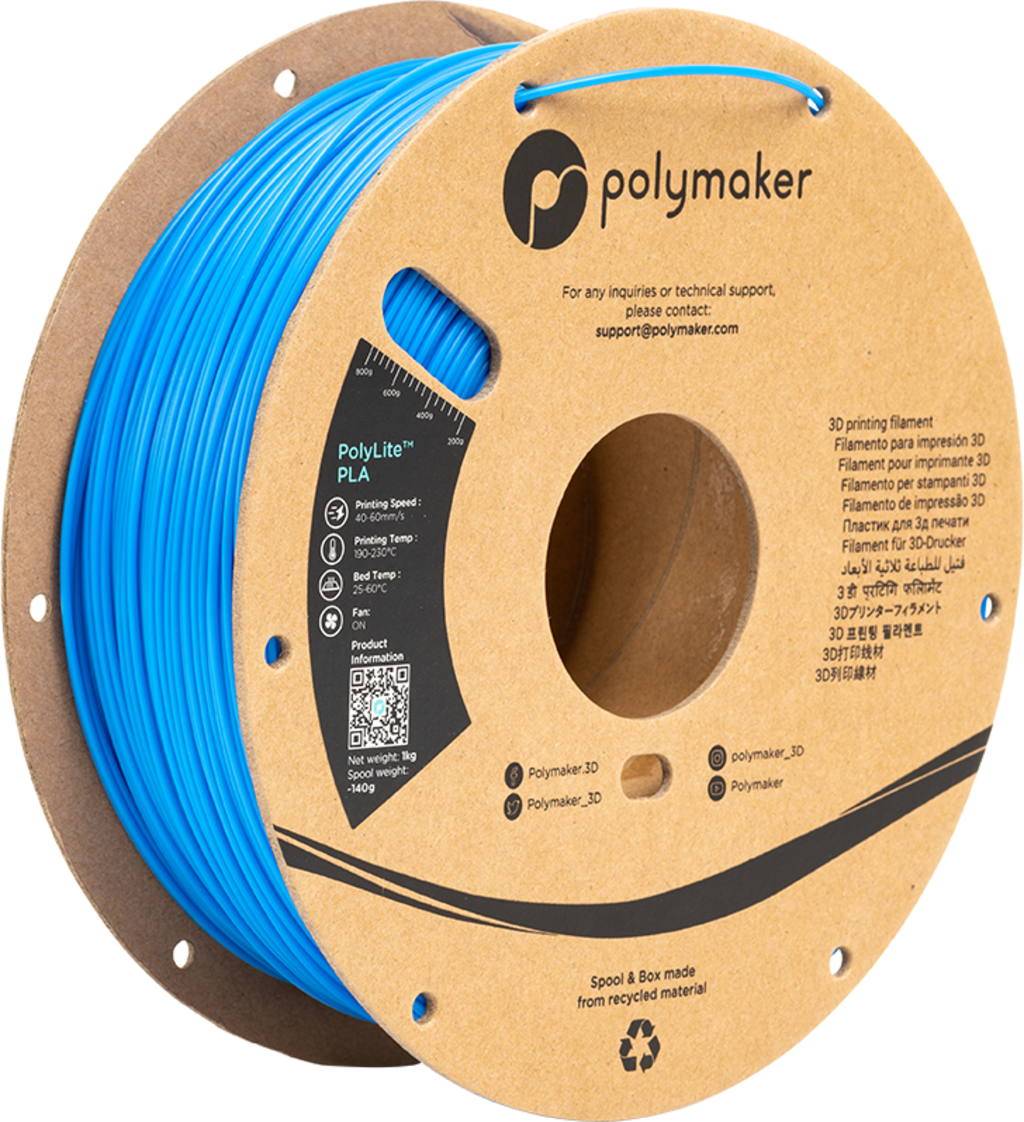 Polymaker  PolyLite PLA Azure Blue, 1,75 mm / 1000 g    Hochwertiges günstiges PLA von Polymaker