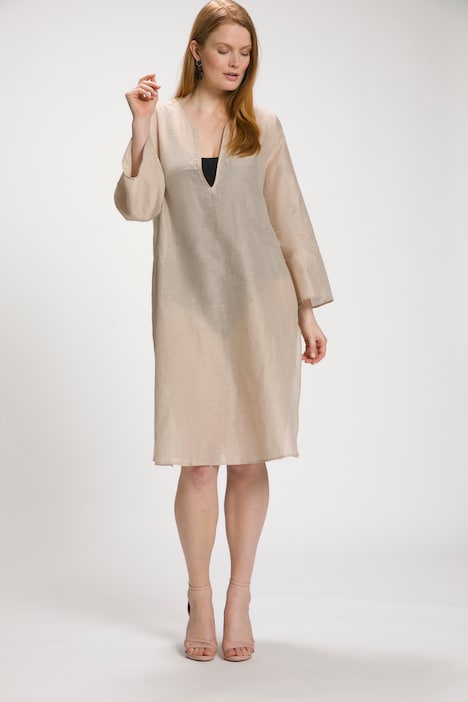 Kleid, A-Linie, Tunika-Ausschnitt, 3/4-Trompetenarm