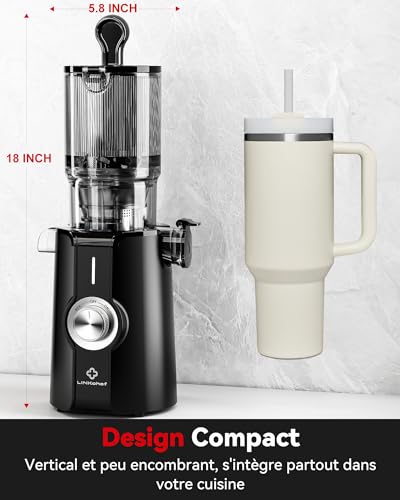 Sans Préparation Extracteur de Jus Vertical, Nettoyage Rapide Extracteur de Jus Lent, 115mm Machine a Jus de Fruit Extracteur Entiers, Facile à installer, LINKChef 1.2L, 200w, Noir : Cuisine et Maison