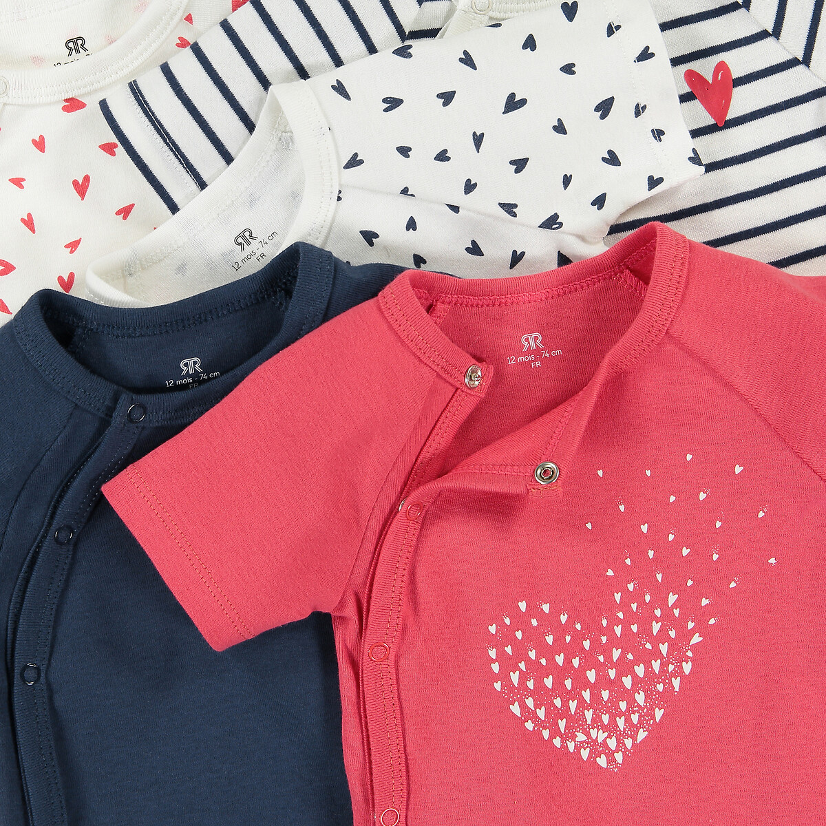 COLEÇÃO LA REDOUTE<br>Conjunto de 5 macacões de algodão para bebês