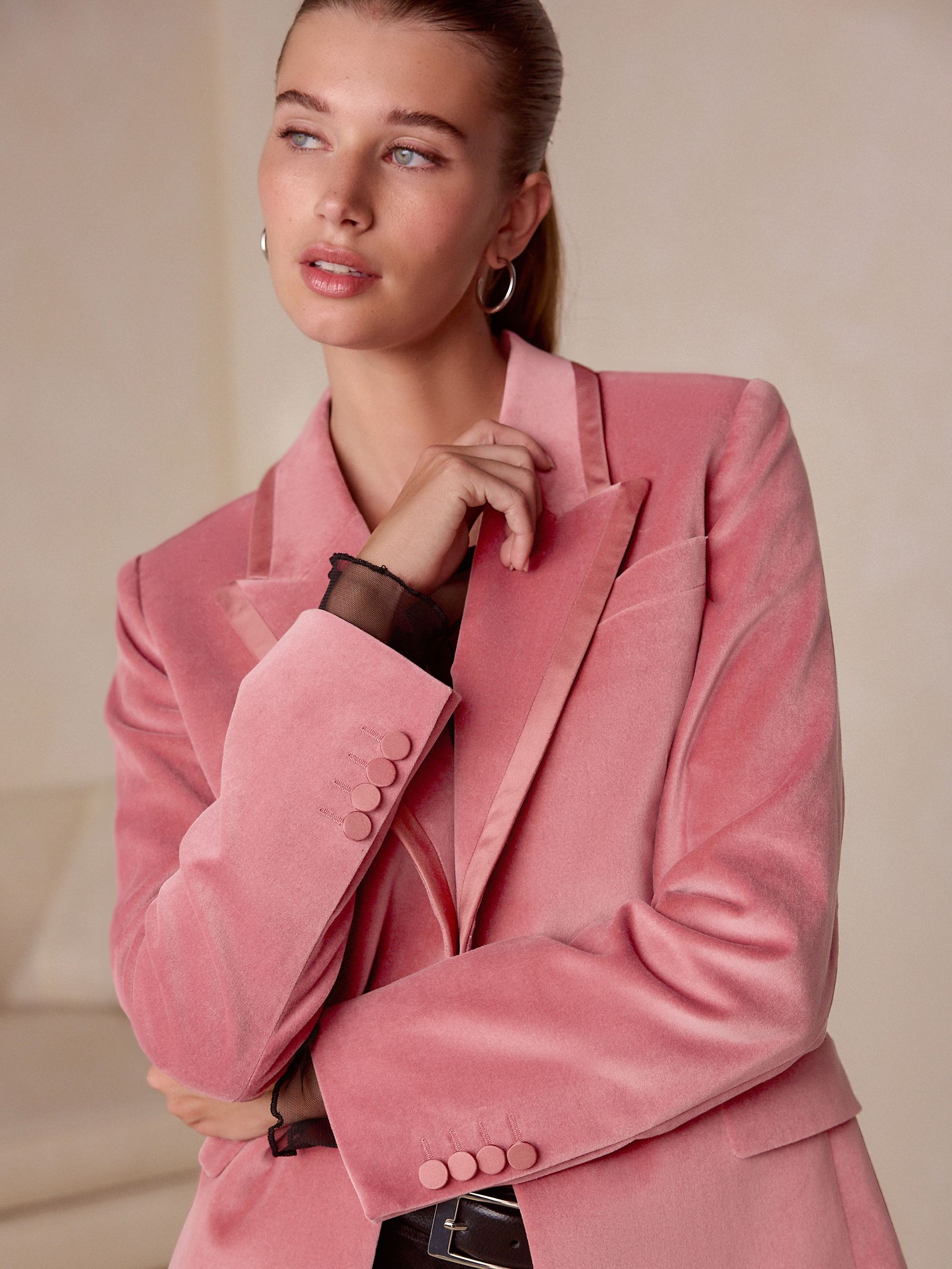 Roze - N. Premium Cotton Velvet Single Breasted Blazer