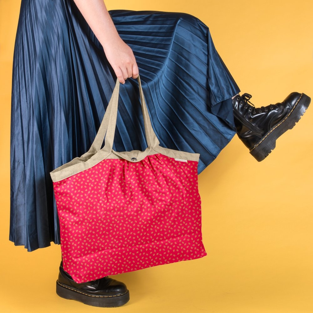Grand Sac Cabas En Tissu Feuillage Or Rose