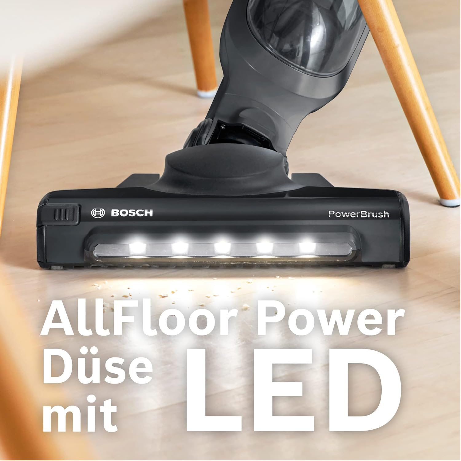 Bosch Akku-Staubsauger Flexxo 2in1 Serie 4 BBH3P280, kabelloser Handstaubsauger, beutellos, hohe Saugleistung, lange Laufzeit, Düse mit LED Beleuchtung, alle Bodenarten, dunkelgrau
