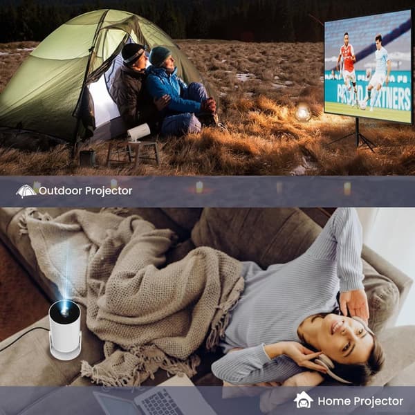 NÖRDIC Mini Portable Projector – 720p HD-støtte, Android 11, WiFi 6, BT 5.0, 180° rotasjon, hjemmekinoprojektor