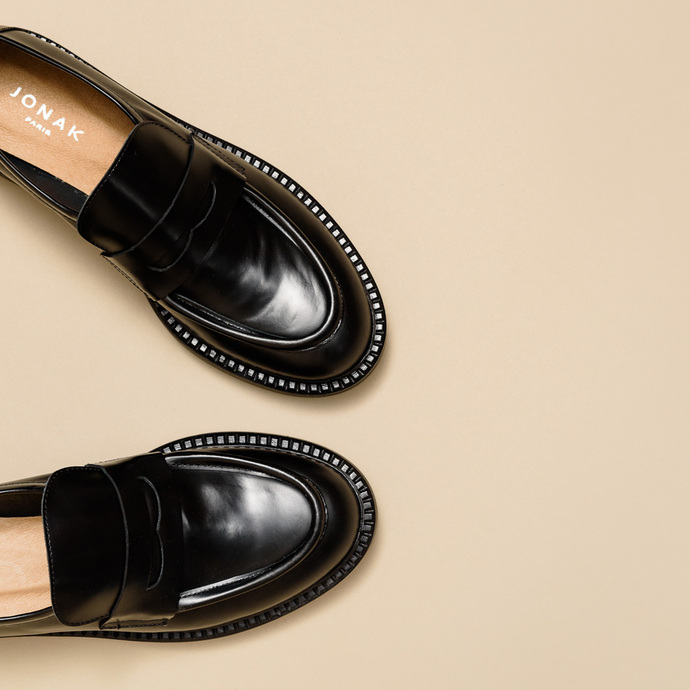 Mocassins  en cuir glacé noir